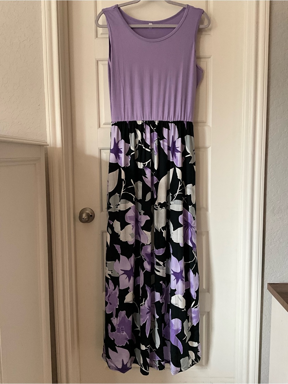 Sleeveless Lavender & Floral Maxi Dress